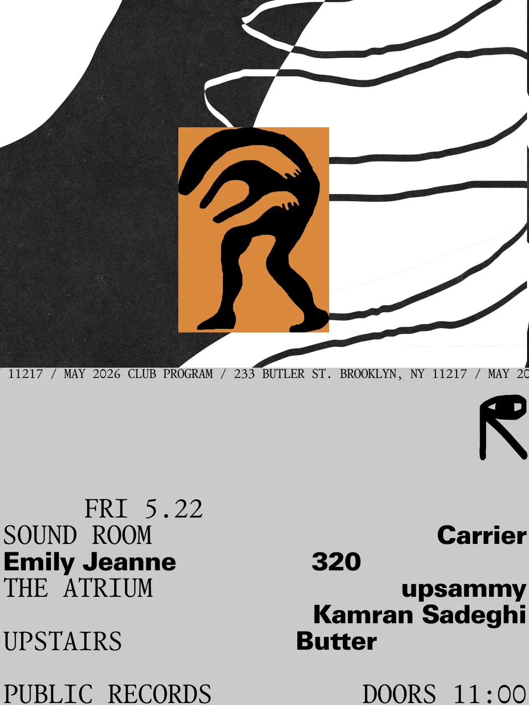 Carrier, Emily Jeanne, 320 / upsammy, Kamran Sadeghi / Butter event flyer