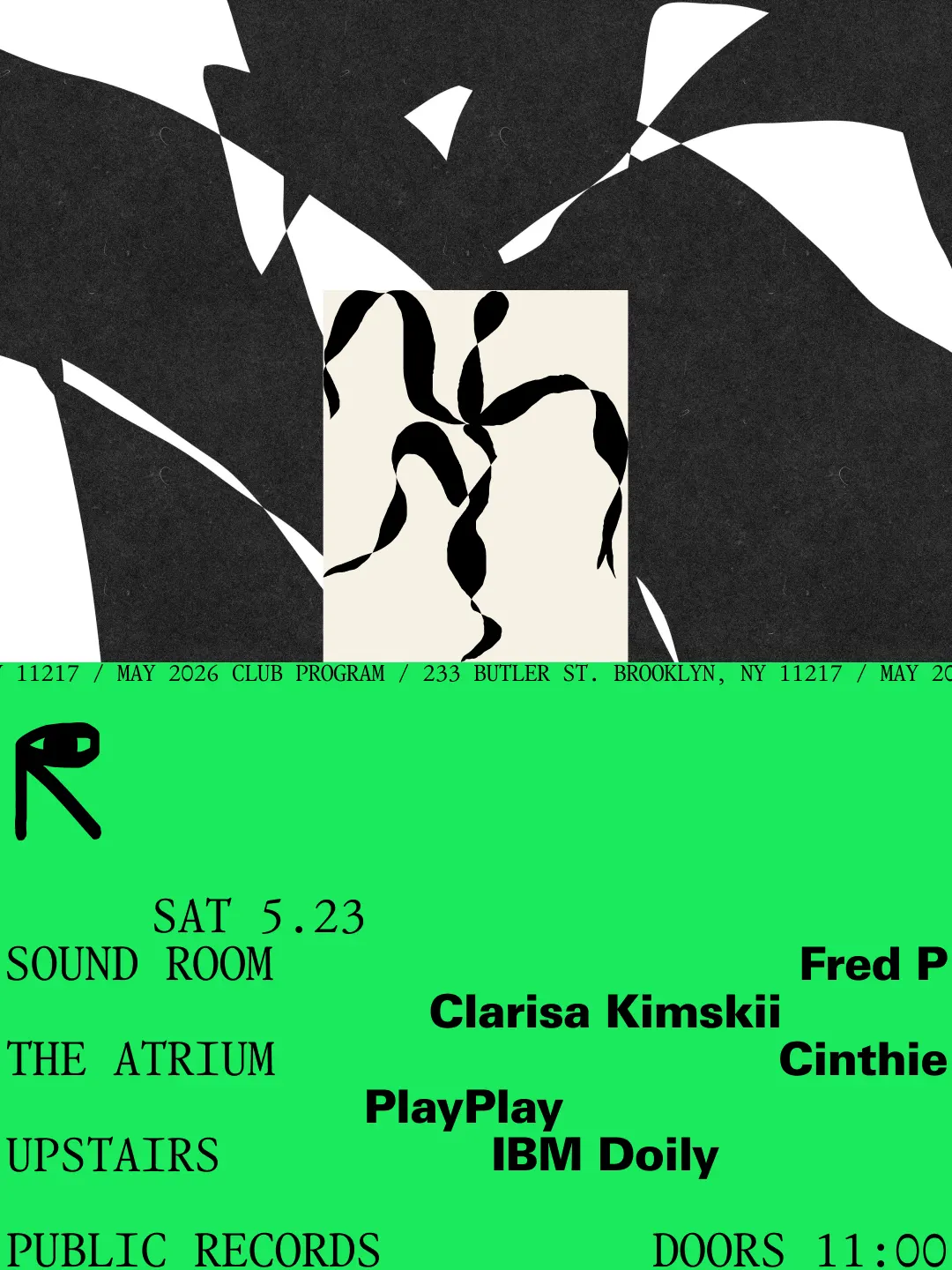 Fred P, Clarisa Kimskii / Cinthie, PlayPlay / IBM Doily event flyer