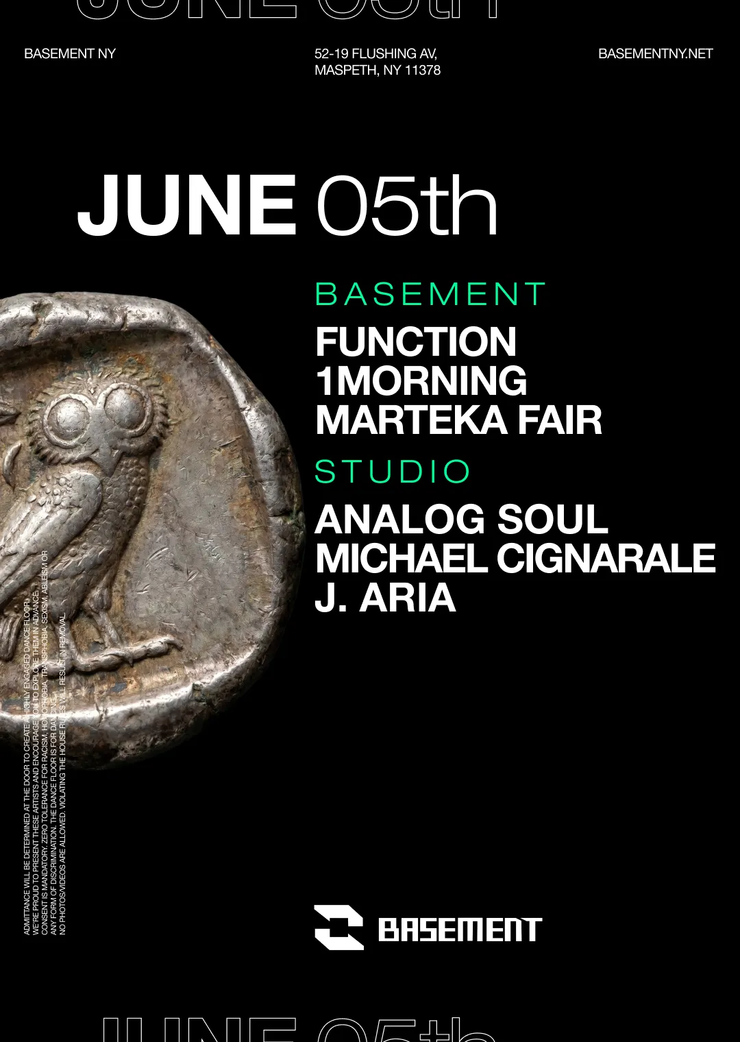 Function / 1morning / Marteka Fair / Analog Soul / Michael Cignarale / J. Aria event flyer