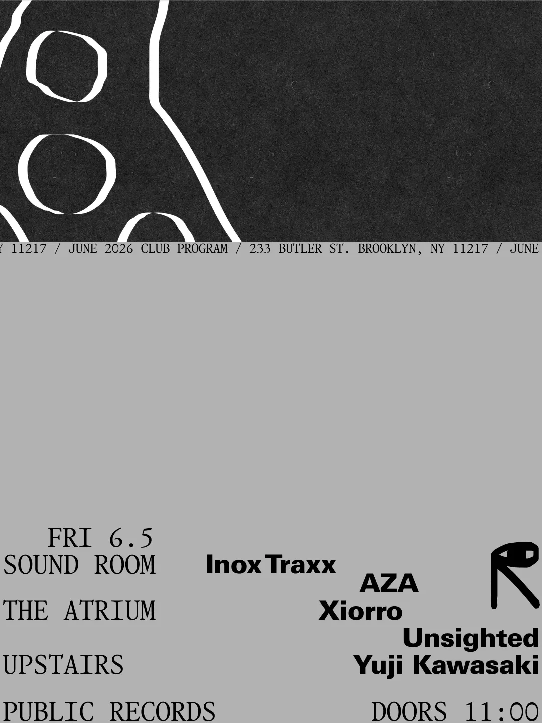Inox Traxx, AZA / Xiorro, Unsighted / Yuji Kawasaki event flyer