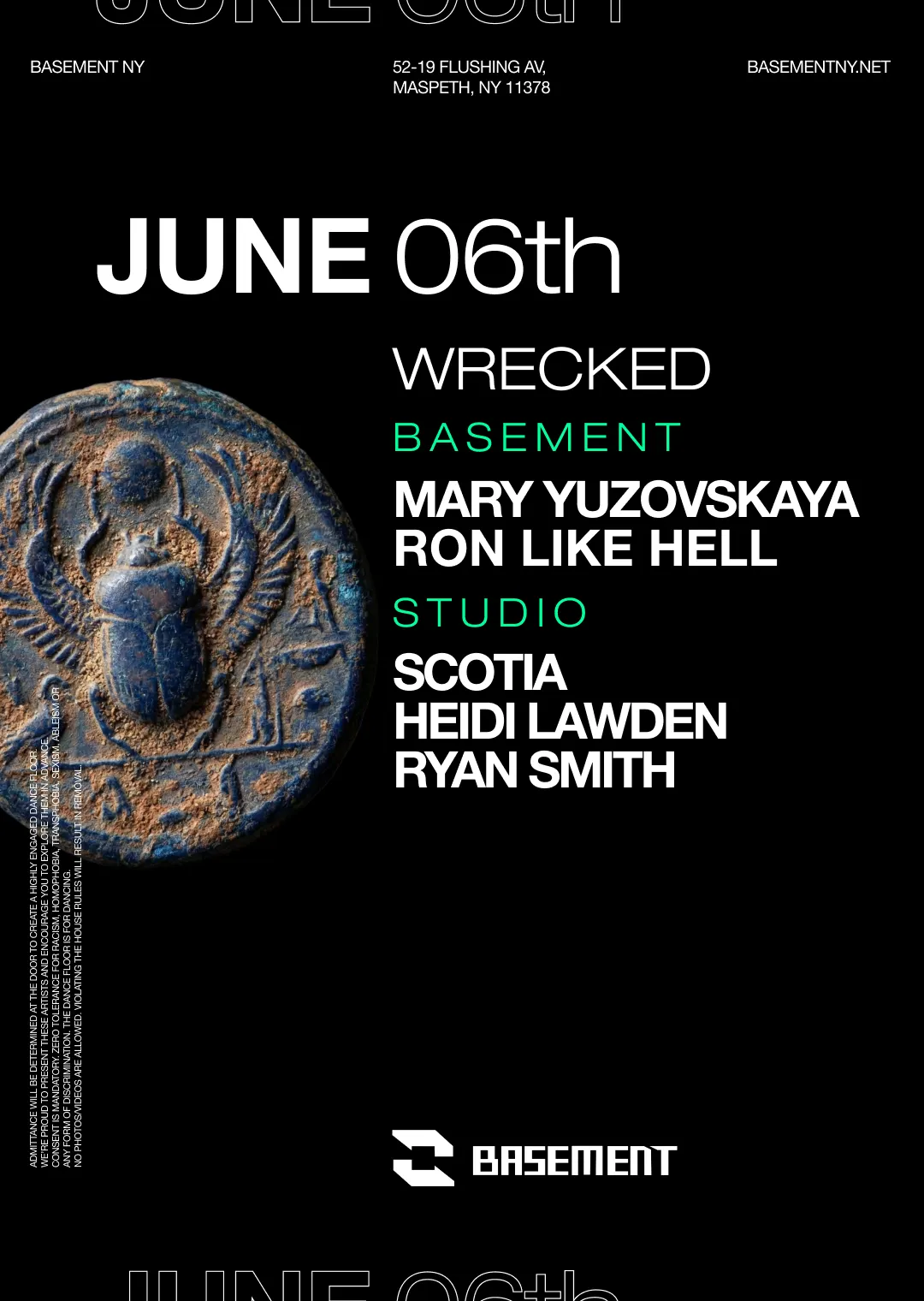 Wrecked: Mary Yuzovskaya / Scotia / Heidi Lawden / Ryan Smith / Ron Like Hell event flyer