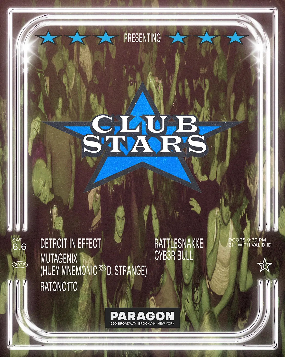 CLUB STARS: Detroit In Effect, Huey Mnemonic b2b D. Strange, RATONC1TO + Rattlesnakke event flyer
