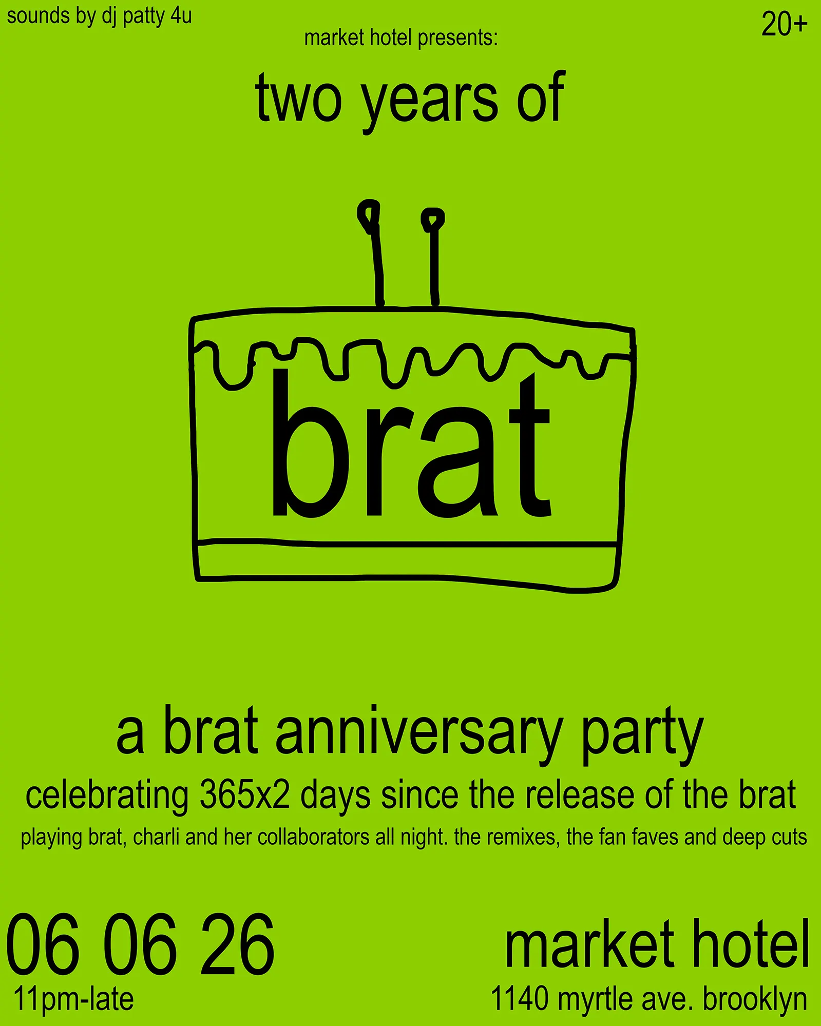 brat 2 year anniversary party event flyer