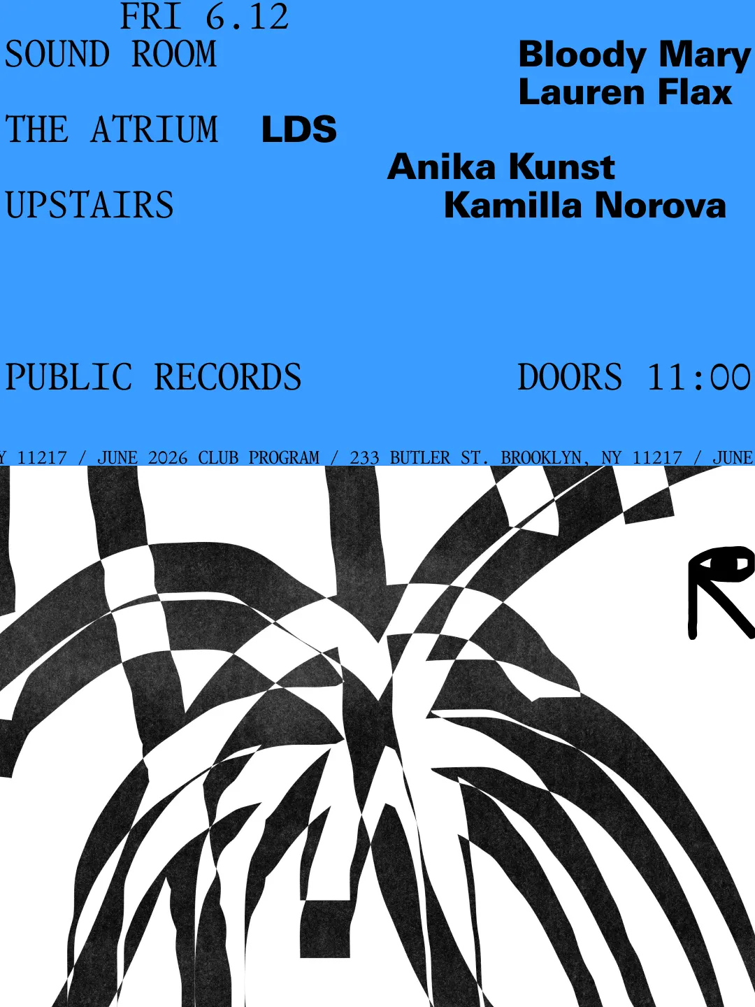 Bloody Mary, Lauren Flax / LDS, Anika Kunst / Kamilla Norova event flyer