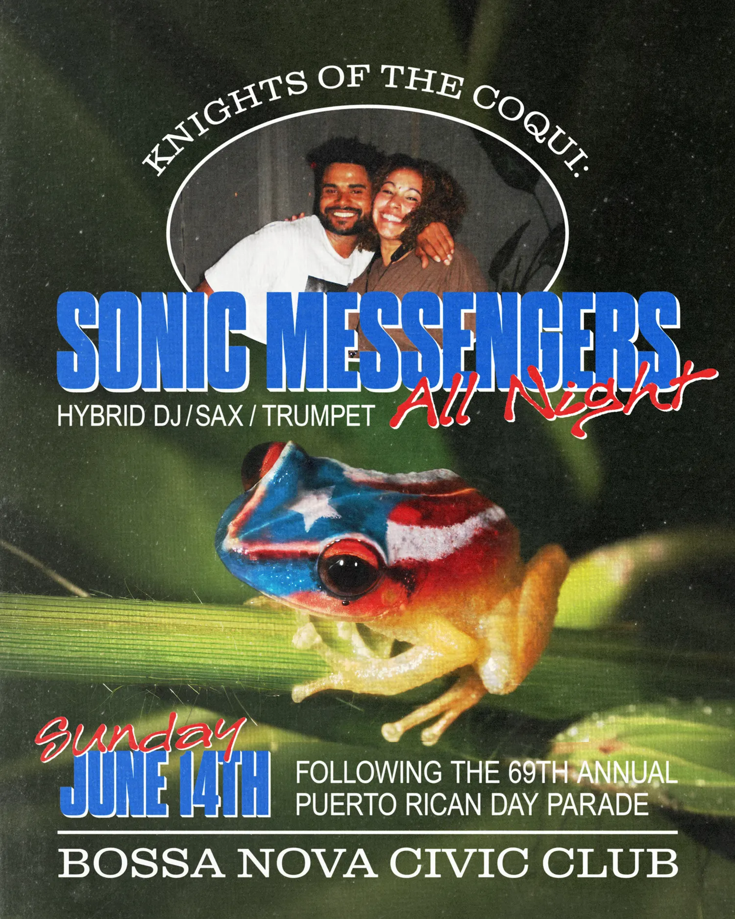 Puerto Rican Day: Sonic Messengers ALL NIGHT event flyer