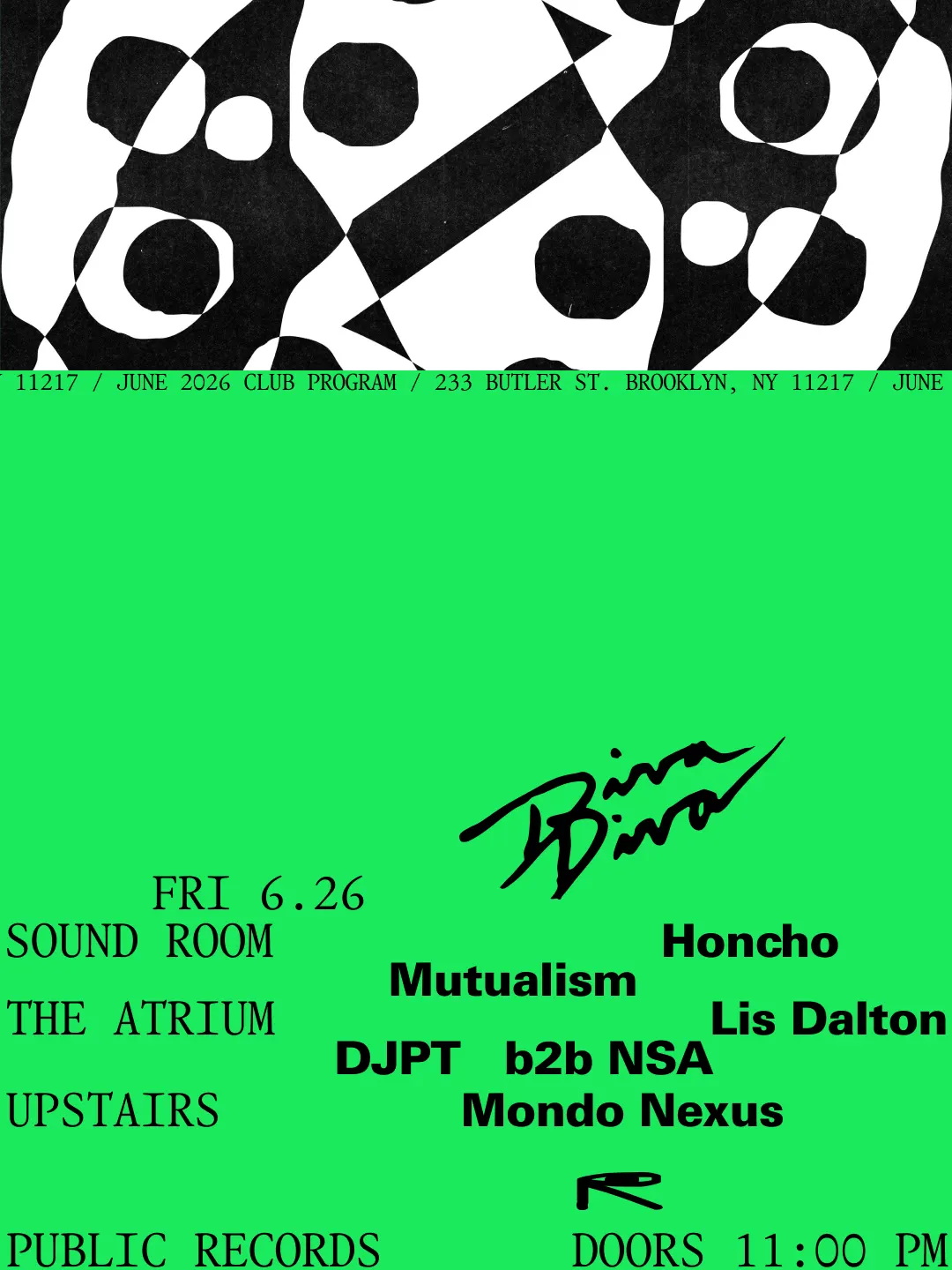 Diva Diva: Honcho, Mutualism / Lis Dalton, DJPT b2b NSA / Mondo Nexus event flyer
