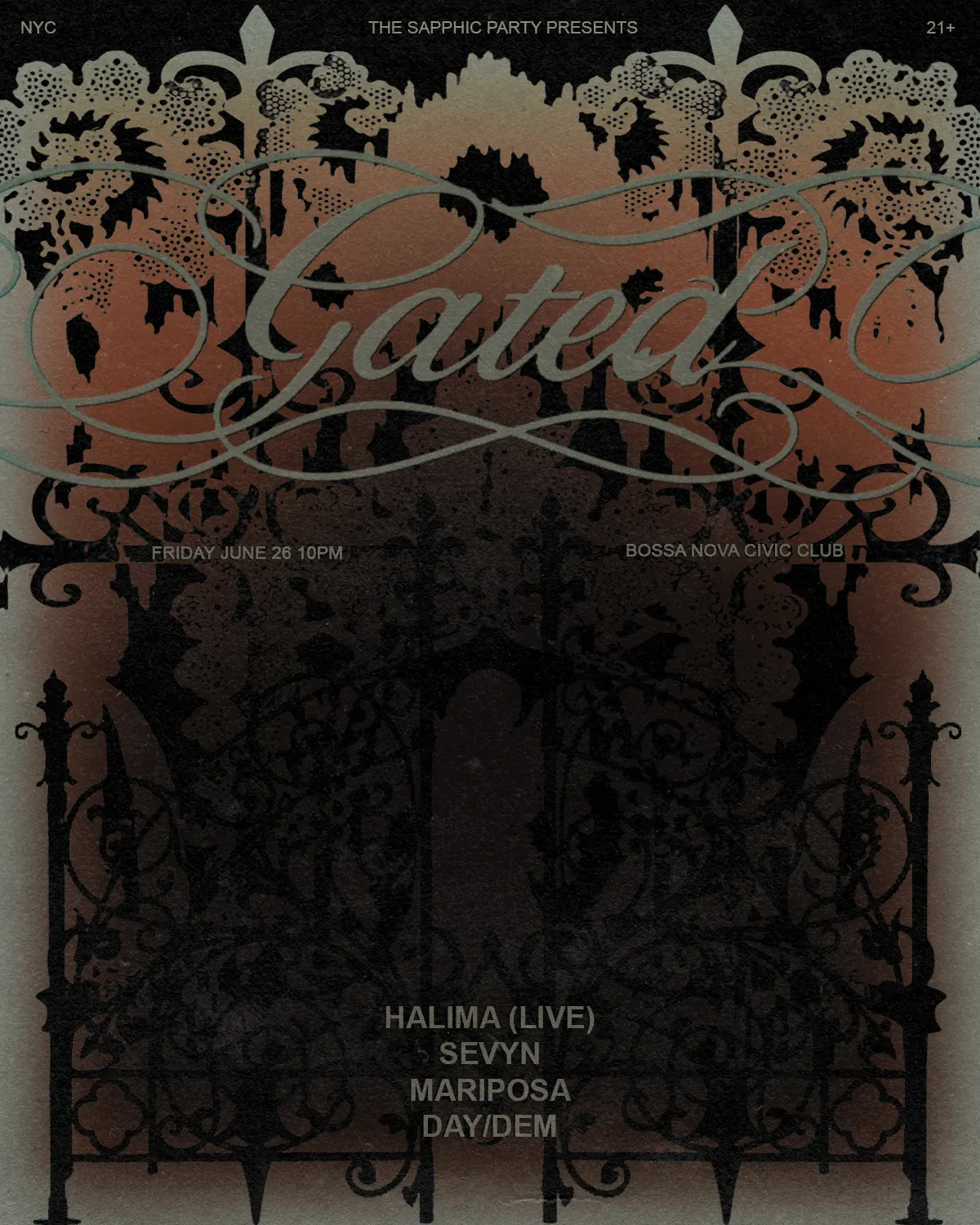 The Sapphic Party: Halima (live), Sevyn, Mariposa, & DAY/DEM event flyer