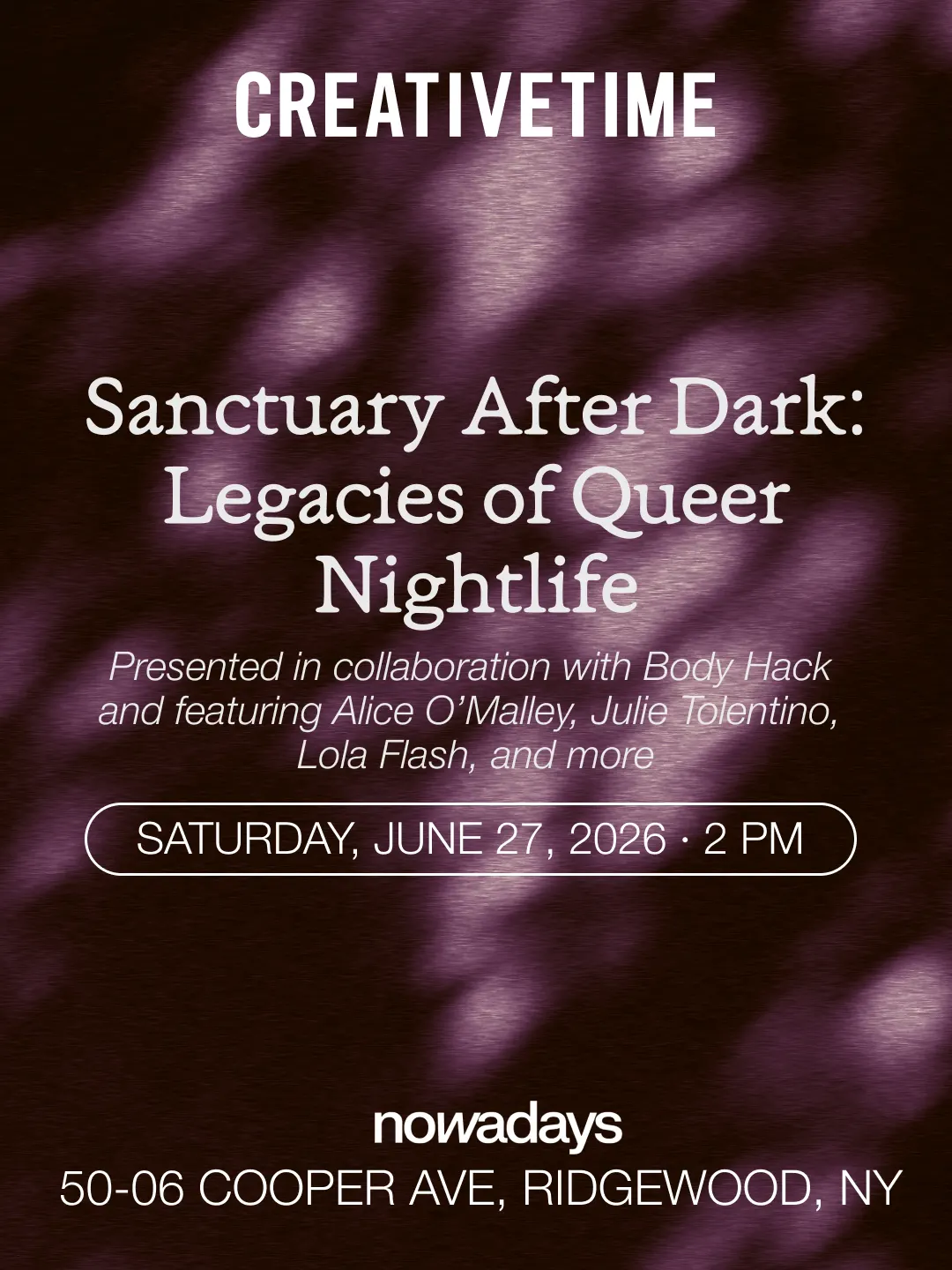 Sanctuary After Dark: Legacies of Queer Nightlife presented in collaboration with Body Hack event flyer