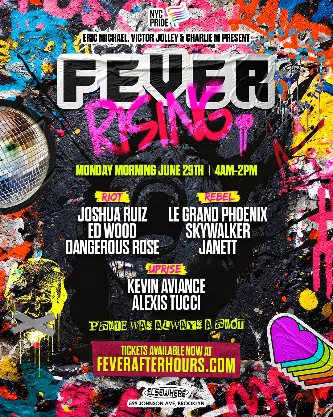 FEVER Rising I NYC Pride Afterhours 2026 event flyer