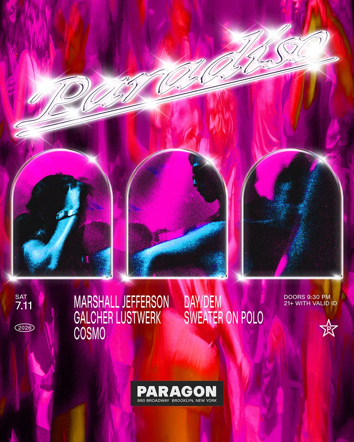 Paradiso: Marshall Jefferson, Galcher Lustwerk, Cosmo + DAY/DEM, Sweater On Polo event flyer
