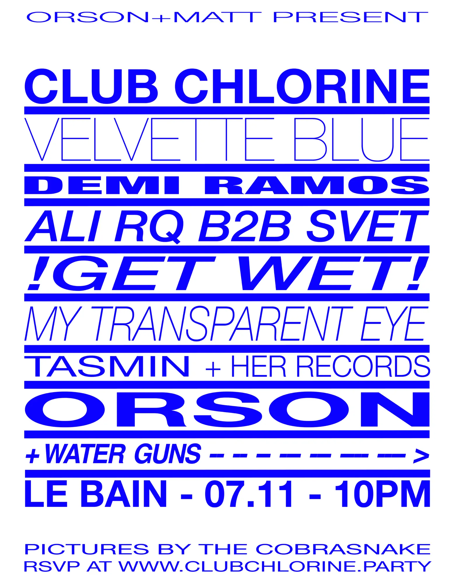CLUB CHLORINE by Orson, Matt & The Cobrasnake event flyer