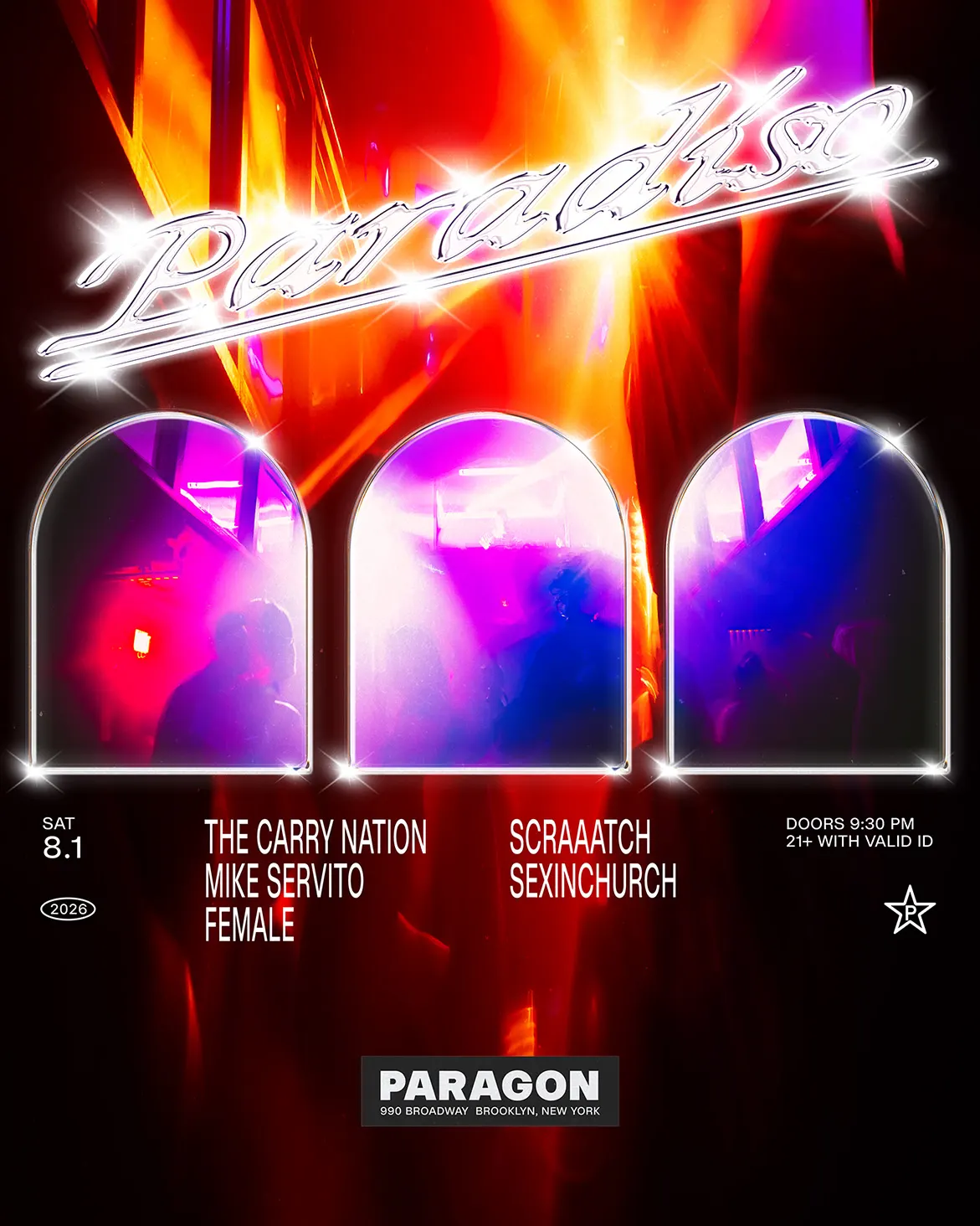 Paradiso: The Carry Nation, Mike Servito, Female + SCRAAATCH, SEXINCHURCH event flyer