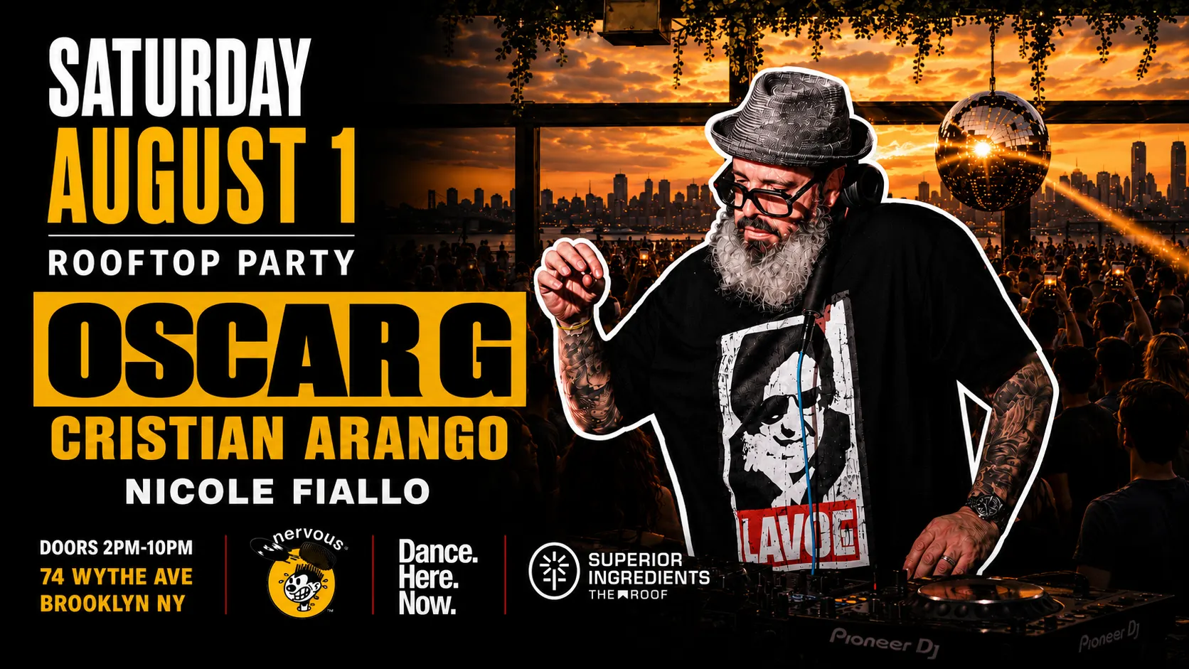 Oscar G Rooftop Party event flyer