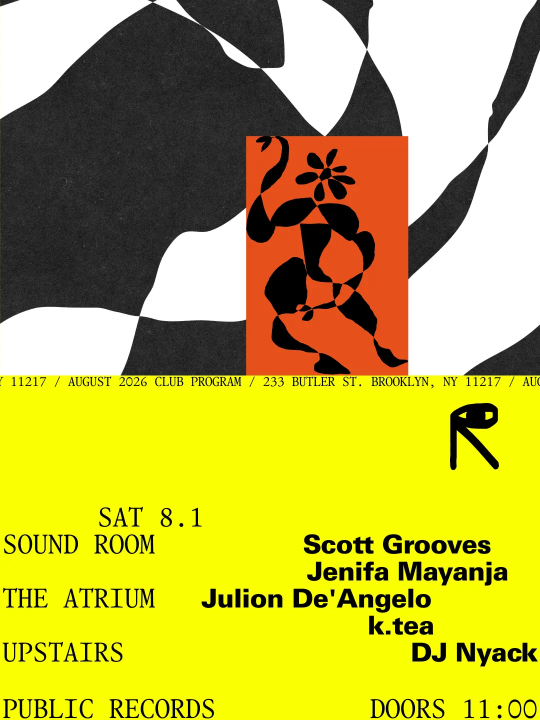 Scott Grooves, Jenifa Mayanja / Julion D'Angelo, k.tea / DJ Nyack event flyer