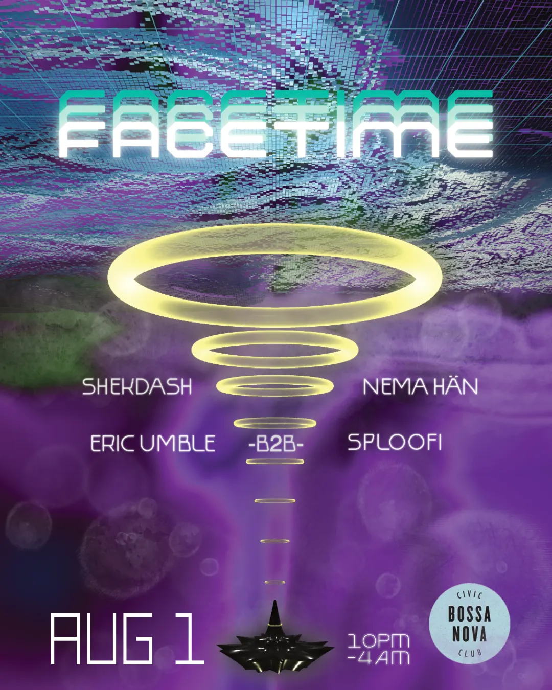 FACETIME at BOSSA: Shekdesh, Nema Hän, Eric Umble b2b Sploofi event flyer