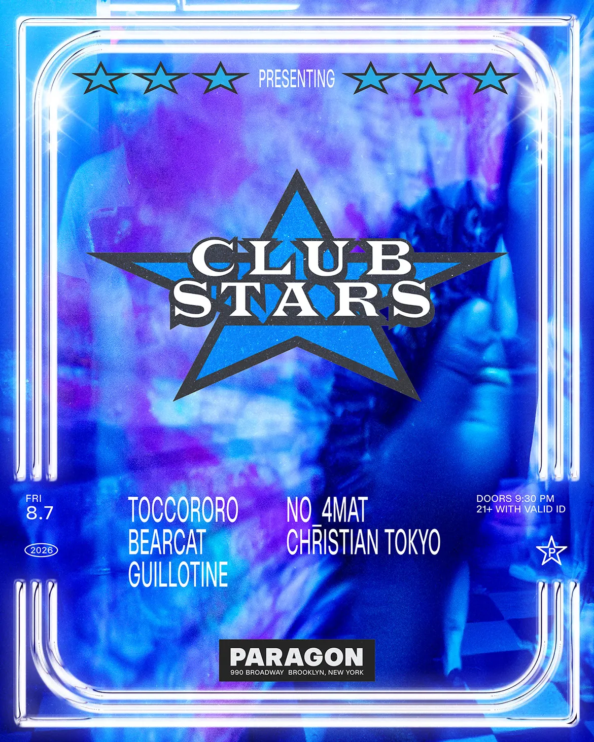 Club Stars: TOCCORORO, BEARCAT, Guillotine + No_4mat, Christian Tokyo event flyer