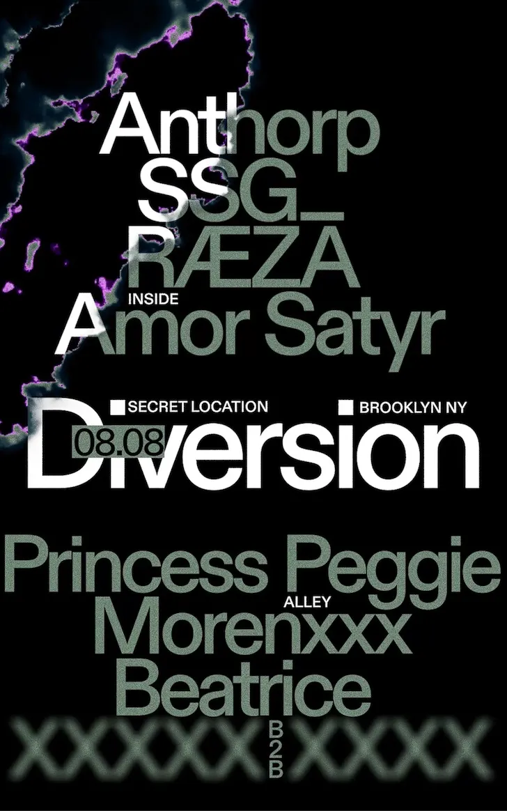 DIVERSION w Amor Satyr; Beatrice; RAEZA event flyer
