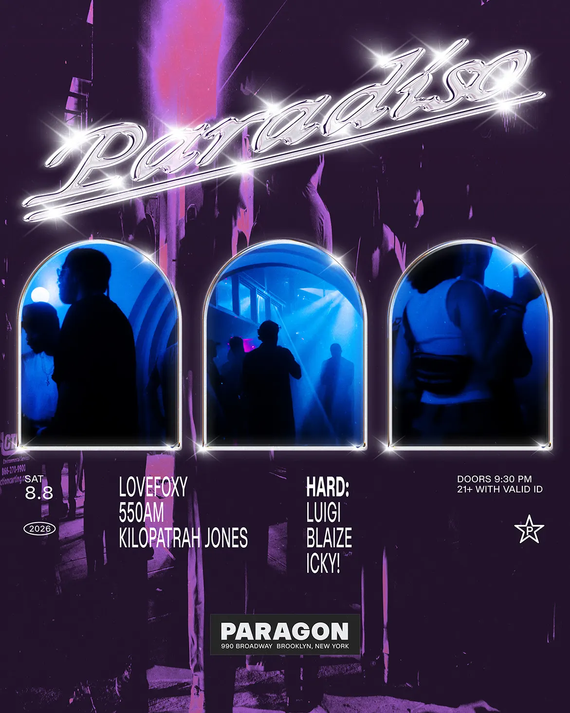 Paradiso: LOVEFOXY, Kilopatrah Jones, 550am + HARD event flyer