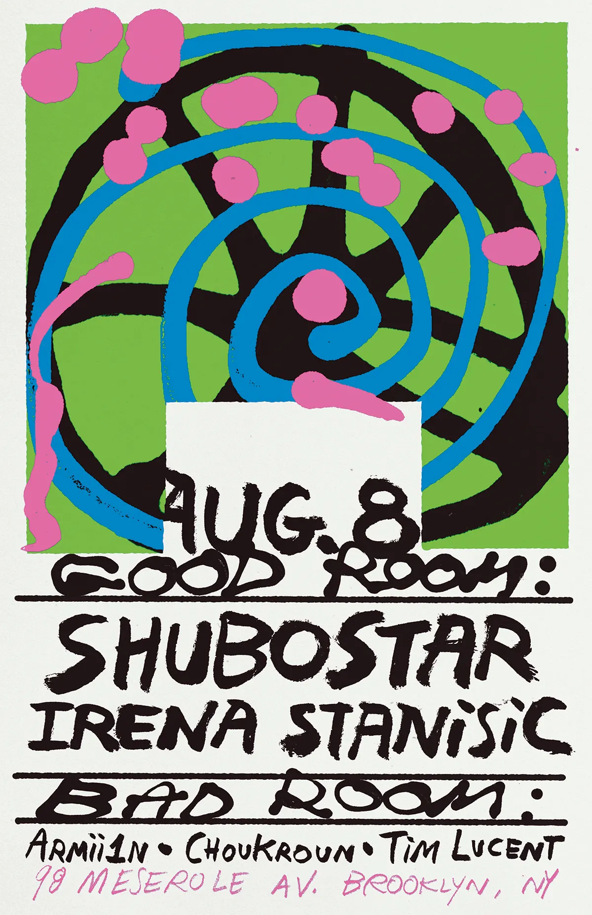 Shubostar, Irena Stanisic, Armii1n, Choukroun, Tim Lucent event flyer