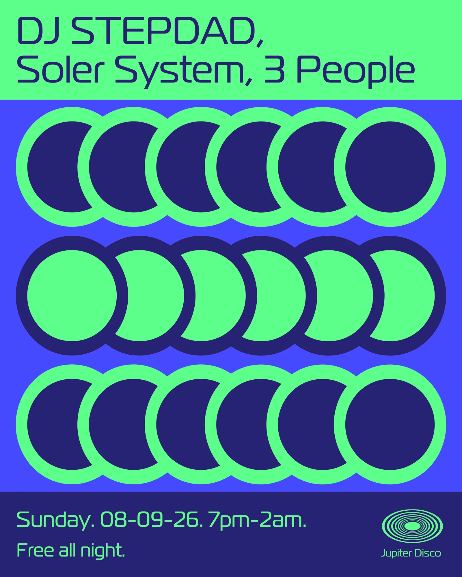DJ STEPDAD, Soler System, 3 People event flyer